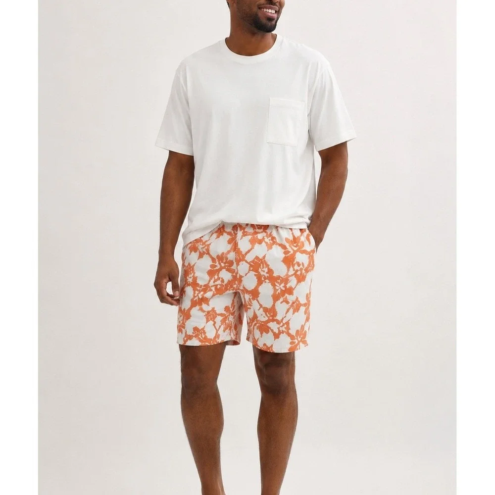 Tommy Bahama Relax Swim Trunks Men's XL Orange White Hawaiian Floral Mesh Lined